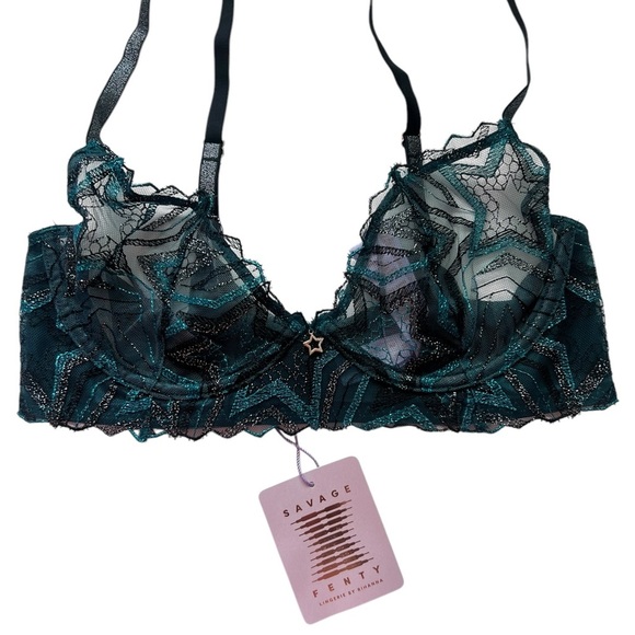 Savage X Fenty Shining Star Embroidered Unlined Demi Bra – Size 34D – NWT - Picture 6 of 12